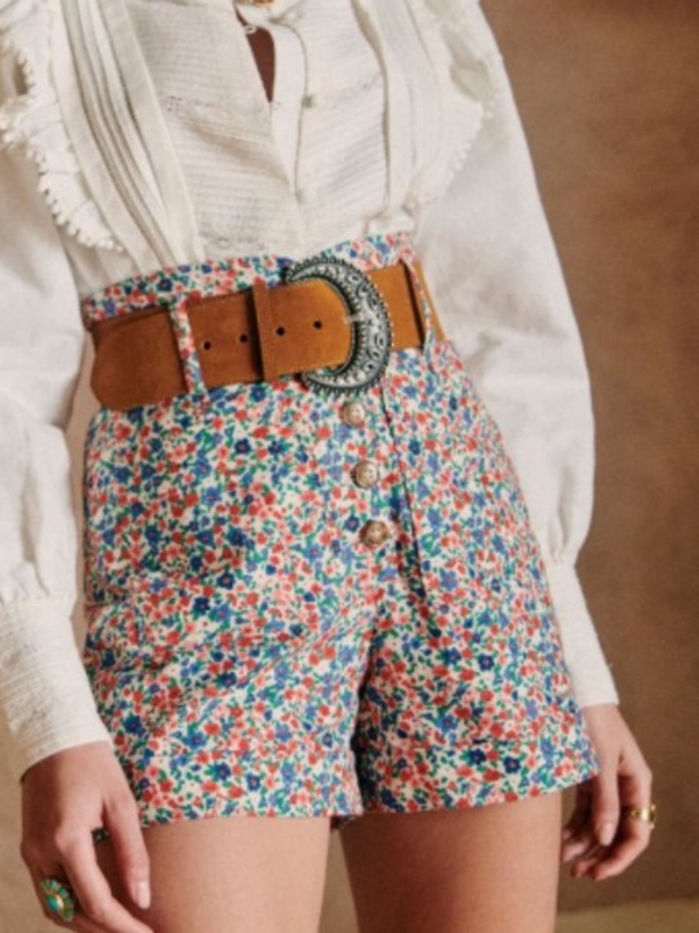 Sezane Harry Shorts in Hanoi Floral Print FR 38 US 6 Bold Vibrant Feminine